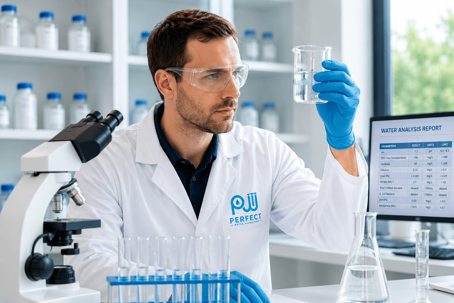 Scientist examining a water sample for water quality testing